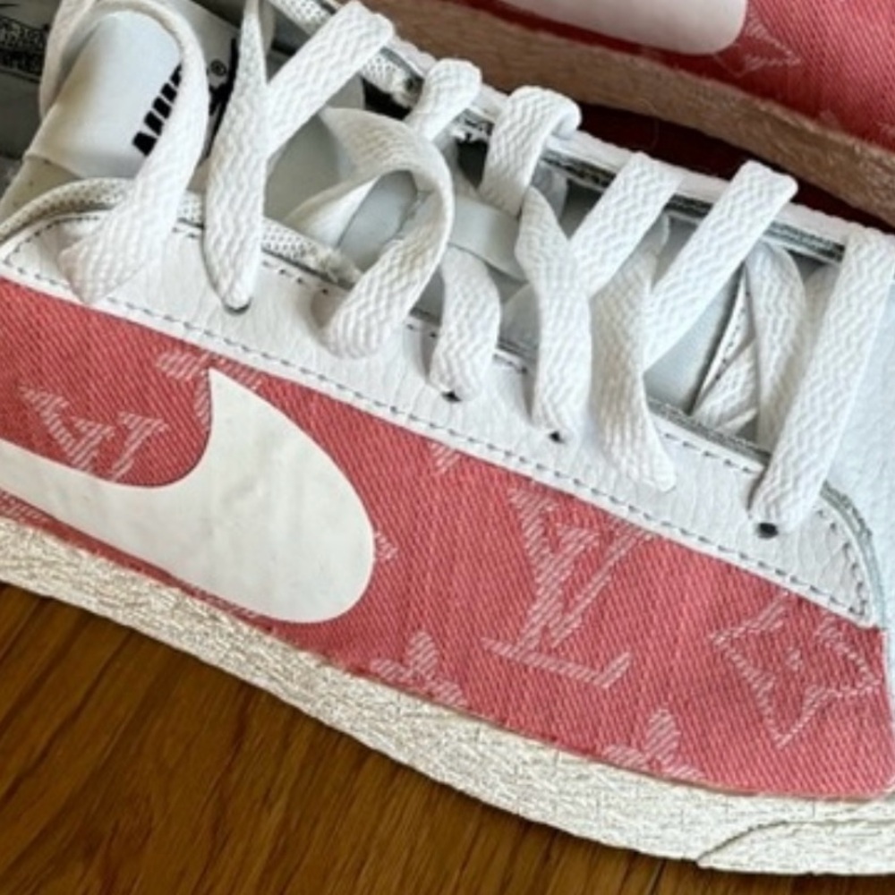 Not Geeks custom upcycled Nike x Louis Vuitton sneaker pink & white combo Size 8 - Picture 2 of 10